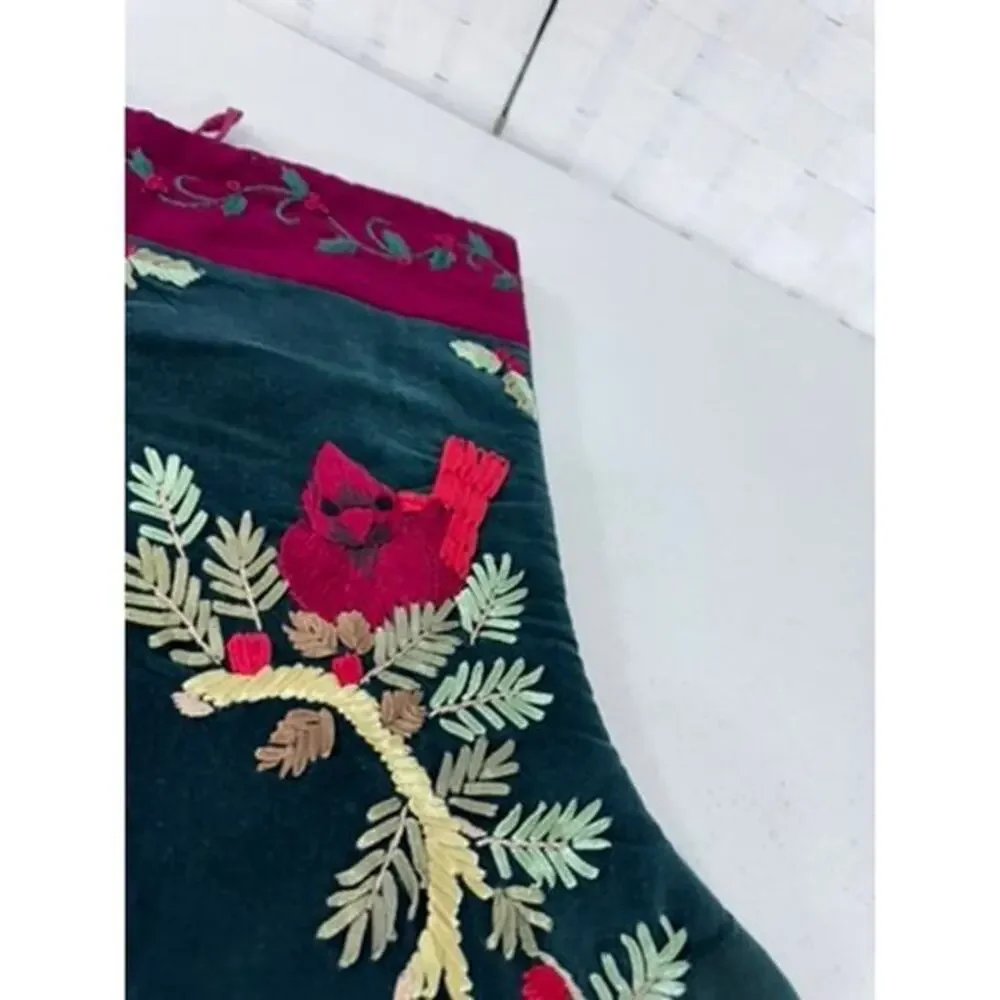 Set OF 2, Cardinal,‎ Velvet Stockings,Embroidered,Ribbons, Christmas,Decor